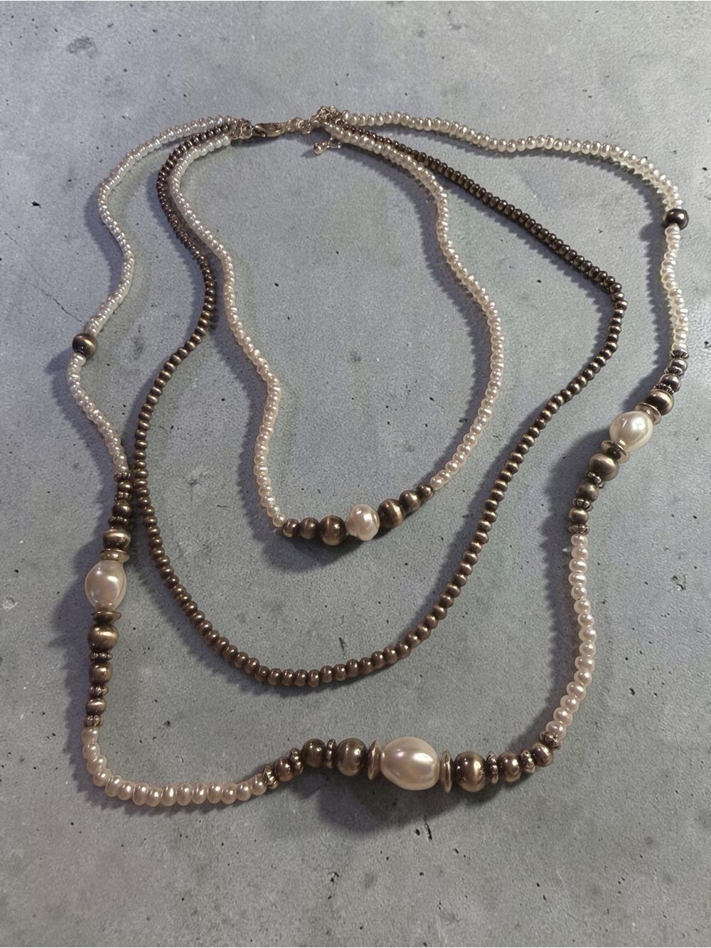 Pearl and Hematite Multi-Strand Necklace - White and Silver-Tone